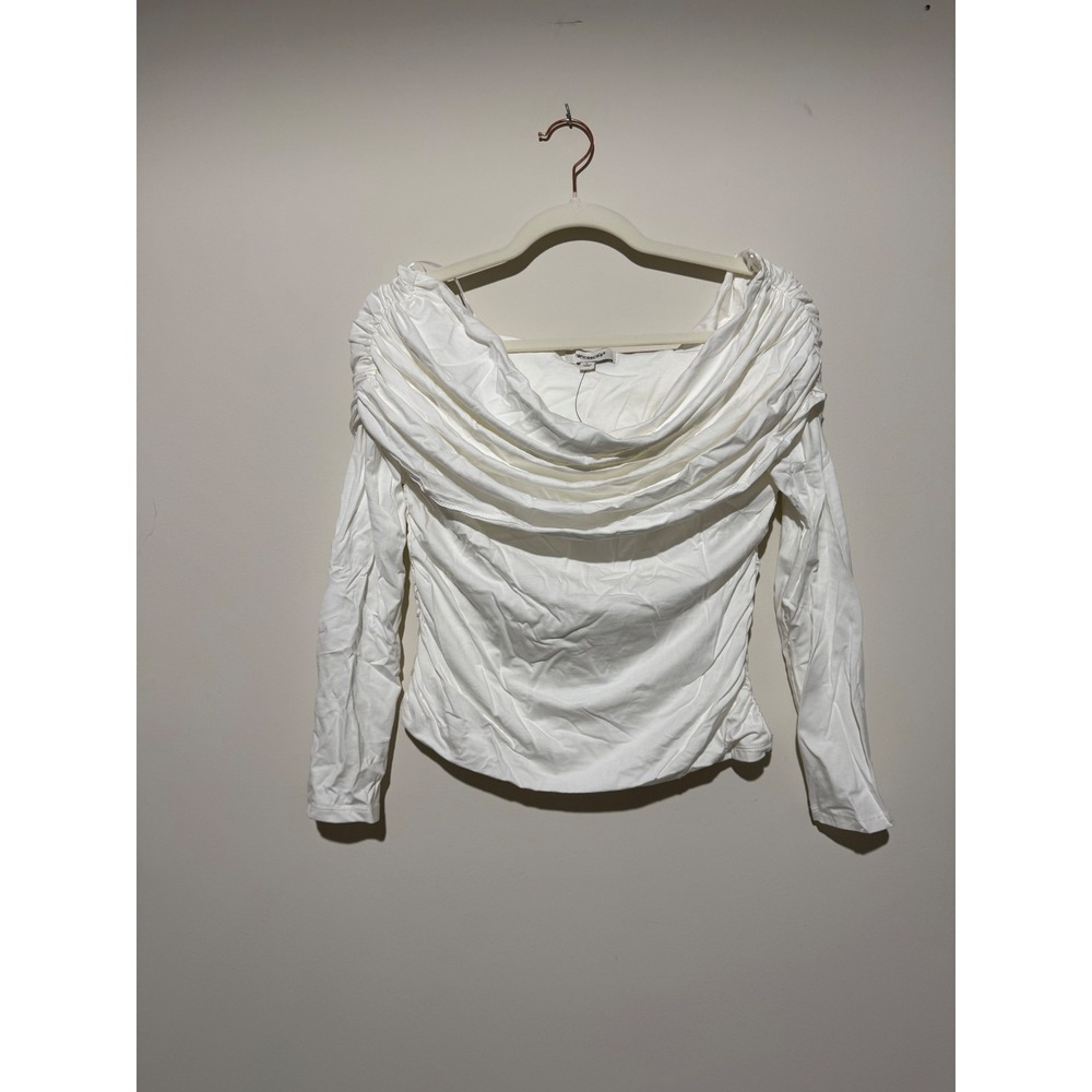 Francesca's Ivory Off The Shoulder Ruched Draped Long Sleeve Top ARC0036 L
